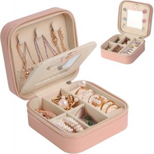Kalanka-Boîte À Bijoux De Voyage Avec Miroir Petite Pour Femmes Filles Cuir Pu, Rangement Pour Boucles D'oreilles Bagues Chaînes - Neuf