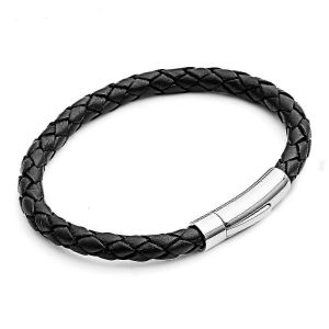Bracelet En Cuir - Bracelet En Cuir Tress&eacute; Pour Homme Avec Fermoir &Agrave; Bascule Rivet&eacute; En Acier Inoxydable - Neuf