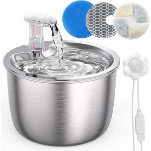 Fontaine À Eau Pour Chat Chien Avec Capteur Infrarouge Distributeur Eau En Acier Inoxydable Automatique 2l Pour Animaux Ultra Silencieux,3 Modes De Débit,Avec 1.9m Usb, Filtres, Bouée De Niveau D'eau - Neuf