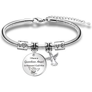 KAL-Bracelet Commémoratif Pour Papa ¿ Ange Gardien Au Paradis Cadeau Pour Papa, 18 Centimeters, Acier Inoxydable - Neuf