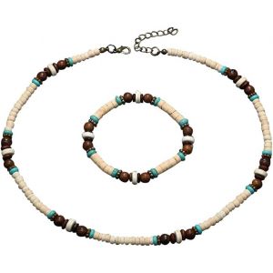 Kal-Collier De Perles En Bois Pour Hommes, Collier De Style Bohème, Chaîne De Costume De Surfeur, Chaîne De Clavicule En Coquille De Noix De Coco Épissée - Neuf