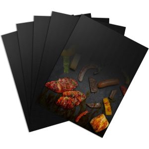 SUBZONAL-Set de 5 Tapis de Cuisson BBQ 40x30 cm, Feuille de Cuisson Reutilisable, R&eacute;sistants &agrave; la Chaleur et D&eacute;coupables, Feuille de Cuisson Permanente pour Barbecue &agrave; Gaz, Barbecue &agrave; Charbon et Four - Neuf