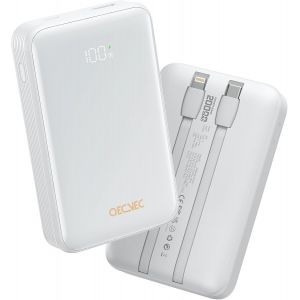 Chargeur Portable 20 000 Mah Avec 2 C&acirc;bles Int&eacute;gr&eacute;s,Batterie De Charge Rapide 22,5 W,&Eacute;cran Led,Batterie De Voyage Pour Ipad,Iphone,Samsung Et Plus Encore (Gris) - Neuf