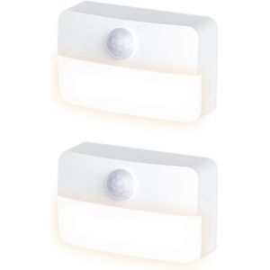 Veilleuses &Agrave; D&eacute;tecteur Mouvement, 2 Pcs Mini Lampe Murale Usb, Lumi&egrave;re De Nuit &Agrave; Piles &Agrave; Coller, Blanche/Chaude D'&eacute;clairage, Pour Mur, Escaliers, Couloir, Armoire - Neuf