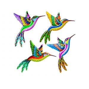 Lot De 4 D&eacute;corations Murales Colibri En M&eacute;tal Pour Jardin Et Espaces Ext&eacute;rieurs - Neuf