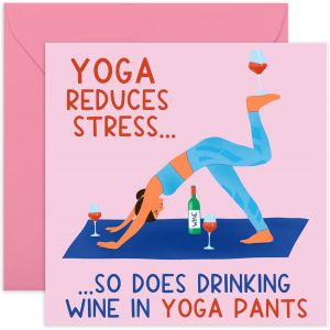 KALANKA-- Cartes d'anniversaire amusantes pour elle ¿ Yoga Reduces Stress ¿ Carte anniversaire pour maman soeur meilleur amie ¿ Livré avec des autocollants amusants - Neuf