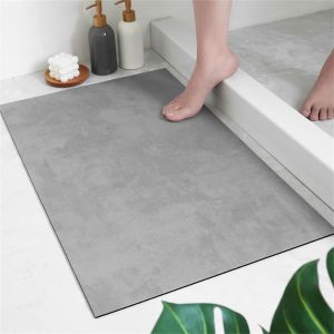 KAL-Tapis De Bain Super Absorbant Antidérapant, Couleur Unie Tapis Salle De Bain Diatomite, Rectangulaire Sèche Rapide Tapis Lavables Pour Douche, Entré, Cuisine (50X80Cm,Gris) - Neuf