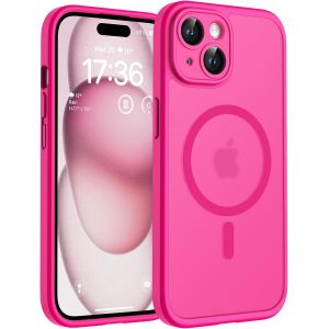 Maa-Coque Magnétique Pour Iphone 15 6,1 Pouces, Compatible Avec Magsafe, Protection De L'objectif Améliorée, Coque Mat Translucide Fine Antichoc, Rose Vif - Neuf