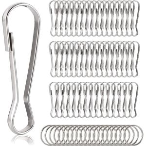 Mevronisshop-Clip De M&acirc;t De Drapeau En Acier 50 Pcs Clip Mousqueton En Acier Inox Avec 20 Pcs Anneaux Plaqu&eacute; Nickel 20mm Anneaux De Porte-Cl&eacute;s Compatible Avec M&acirc;t De Drapeau - Neuf