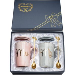 Eryi-Cadeau Mariage, Cadeau Couple 2pcs Mr Mrs Tasse Couple, Cadea-U De Mariage Marbre Céramique Amoureux Mug Cadea-U Pour Couple, 400ml Tasse Monsieur Madame Pour Cadea-U De Mariage Pour Couple - Neuf