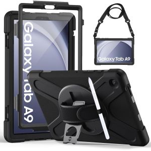 Coque Antichoc Pour Samsung Galaxy Tab A9 8.7"" 2023+Protection D'écran, Étui Armure Robuste Avec Support Rotatif, Dragonne Et Bandoulière Réglable, Housse Pour Tab A9 (Sm-X110/X115/X117), Noir - Neuf