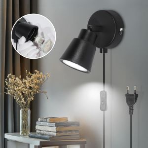 Applique Murale Intérieure Avec Prise Et Interrupteur Gu10 - Blanc Lampe De Chevet Murale 50w Moderne Tourner 350° - Lampe Murale Pour Chambre Salon Couloir - Sans Ampoules - Neuf
