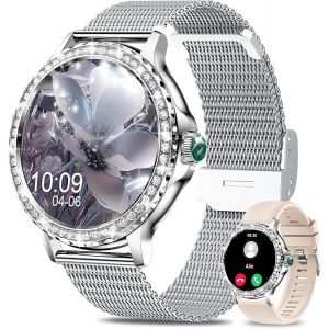 Montre Connect&eacute;e Femme avec Appel Bluetooth, 1.3"" HD Smartwatch Sant&eacute; Au F&eacute;minin, 120+ Modes Sportifs, Sommeil, Fr&eacute;quence Cardiaque, SpO2, IP68 &Eacute;tanche, Montre Intelligente pour Android iOS, Argent - Neuf