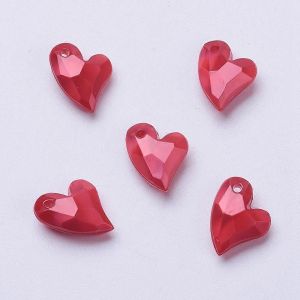 Lot De 50 Pendentifs En Acrylique Imitation Perle, C?Ur, Facettes, Brique Réfractaire, 11 X 9 X 4 Mm, Trou : 0,5 Mm - Neuf