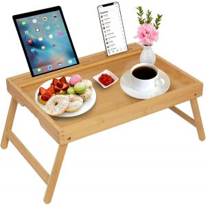 acdsgd-Plateau de Petit-d&eacute;jeuner avec poign&eacute;es Pliantes et Fente m&eacute;dia pour Pieds, Plateau Pliable, Bureau pour Ordinateur Portable, collation, lit TV, Plateau de Cuisine (Yellow) - Neuf