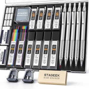 Meimie-Lot De 21 Porte-Mines Enmétal 0,3,0,5,0,7,0,9,2mm (Hb 2h 2b 4b Color) Avec 10 Tubes Demines Graphite Et Gomme Avec Étui Pour Dessin,Croquis - Neuf
