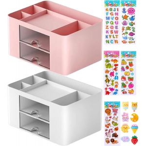 JEXNOVASHOP-Organisateur de Bureau avec Tiroir, porte-stylos, fournitures de bureau, organisateur de fournitures de bureau Rangement en Plastique avec 5 Compartiments pour Maison &Eacute;cole Bureau (Rose+B - Neuf
