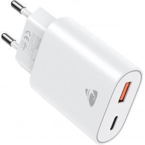 JGD-Prise USB C, 20W Chargeur USB C Chargeur Rapide iPhone, PD+QC Multiple Prise Secteur USB Type C Adaptateur pour iPhone 17 16 15 14 13 12 11 Pro Max Plus Mini X XS XR SE 8 7 6S, iPad, Samsung Gala - Neuf