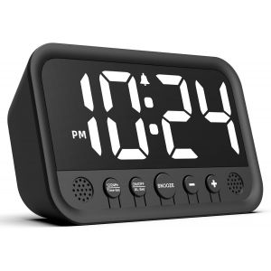 KAL-Réveil Numérique Avec Grands Chiffres, Horloge Numérique Avec Écran Led, Luminosité Et Volume Réglables, Snooze, 12/24Hr, Horloge Numérique Fonctionne Sur Secteur - Neuf