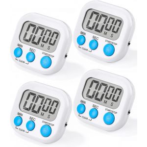 Eryi-4 Pièces Minuteur De Cuisine Magnétique, Mini Minuteur De Cuisine Minuterie De Cuisson Avec Grand Écran Lcd, Alarme Puissante Pour Cuisiner, Jouer, Cuisiner, Faire De L'exercice Blanc - Neuf