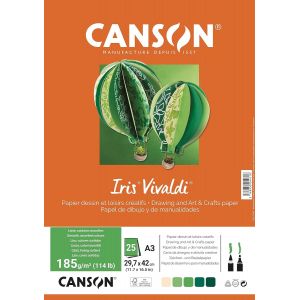 KALANKA-CANSON Iris Vivaldi - Paquet 25 feuilles de papier A3 - 185g/m² - Assortiment de vert - Neuf