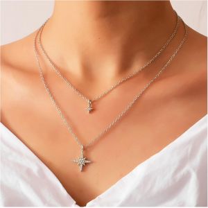 Kal-Collier Boho Étoile Du Nord Collier Pendentif Étoile Du Nord En Cristal Collier Ras Du Cou Étoile En Cz Collier Ras Du Cou En Strass Collier Étoile En Argent Bijoux Pour Femmes Et Filles - Neuf