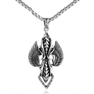 Rétro Gothique En Acier Inoxydable Ailes Croix En Acier Titane Personnalité Collier Homme Tendance Pendentif Européen Et Américain - Neuf