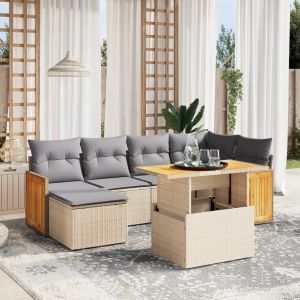 Prolenta Premium - Salon De Jardin Avec Coussins 7 Pcs Beige R&eacute;sine Tress&eacute;e - Neuf