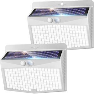 Lampe Solaire Exterieur D&eacute;tecteur De Mouvement, 168 Led 3 Modes Lumiere Solaire Exterieur, Ip65 Etanche Eclairage Exterieur Solaire Pour Jardin, Garage, Patio - Neuf
