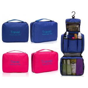 Trousse de toilette de voyage suspendue - Bleu et rose rouge - Neuf