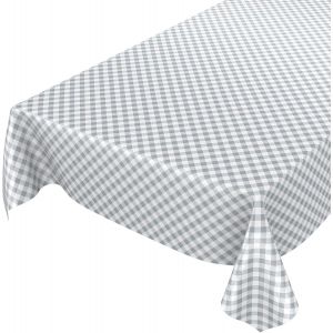 Sjzg-Nappe En Toile Cir&eacute;e - Motif &Agrave; Carreaux - Gris - 200 X 140 Cm - Neuf