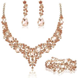 Eryi-Parure Mariage Bijoux Pour Femme Cristal Mariée Collier Vintage Strass Boucle D'oreille Et Bracelet Ensemble Mariage Fiançailles Mariée Demoiselle D'honneur Fantaisie Cadeau Bijoux - Neuf