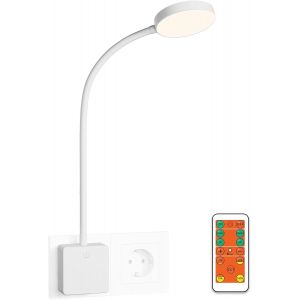 Lampe De Lecture De Chevet Applique Liseuse Murale Led Sans Fil Dimmable Avec Télécommande Et Fiche Alimentation, Luminosité Variable, 3 Cct Couleurs Eclairage 5000k 4000k 3000k - Neuf