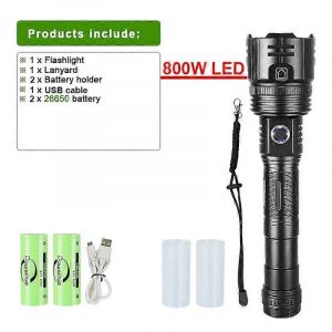 Lampe torche LED 800 W super puissante, torche ultra lumineuse, lampe torche étanche, lampe torche rechargeable, lampe torche zoom, lanterne d'extérieur-piles 26650 - Neuf