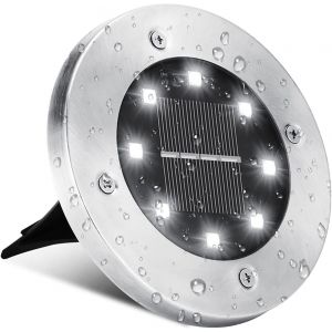 Lampe Solaire Extérieur,8 Led Au Sol Lumière Solaire Jardin 6500k Blanc Froid Spot Solaire Extérieur Etanche Spots Solaires Encastrables Pour Chemin Terrasse Cour Pelouse,1 Pièce - Neuf