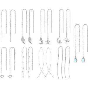 9 Paires Boucle D Oreille Acier Innoxydable Pour Femme Boucles Oreilles Pendantes Pierre De Lune &Agrave; Coeur D'&eacute;toile &Agrave; Longue Filetage Cz Threader Boucle D'oreille Pendante De Cha&icirc;ne Argent - Neuf