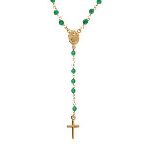 Collier Argent Dor&eacute; Chapelet Boules Facet&eacute;es Agate Vertes 45+5cm - Neuf