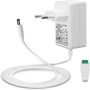 KALANKA-12V 2A Alimentation pour Rubans &agrave; LED, Transformateur AC 200-240V &agrave; DC 12V Pilote Adaptateur De convertisseur 24W Driver avec C&acirc;ble de 5ft/1,5m, Prise EU, Prise 5,5 x 2,1mm, GS TUV CE Approuv - Neuf