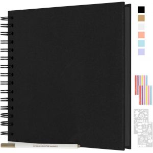 Album Photo Scrapbooking 80 Pages,Livre Fait À La Main Album Spirale Scrapbook Personnalisable Pages 24x24cm,Cadeaux Pour Mariage Voyage Anniversaire (Noir).[Q1151] - Neuf