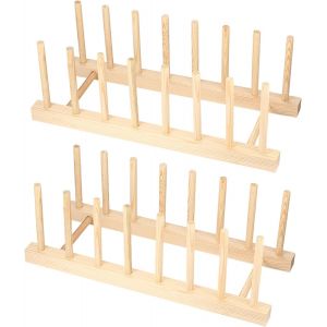 Eryi-2 Pcs Support En Bois Pour Assiettes, Égoutoire Vaisselle Bois, Caserole De Cuisine Panier Pour Les Tasses, La Vaisselle, Les Séchoirs À Livre, Les Égouttoirs, Les Cd - Neuf