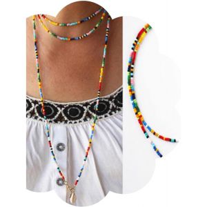 Kal-Boho Shell Pendentif Long Collier Plage Color&eacute; Perle De Riz Cha&icirc;ne Or Simple Coquillage Naturel Collier Cha&icirc;ne En Or Bijoux Faits &Agrave; La Main Pour Femmes Filles - Neuf