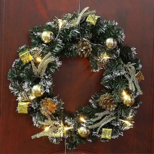 Couronnes de No&euml;l pour porte d'entr&eacute;e avec lumi&egrave;res,guirlandes de couronnes de No&euml;l avec batterie No&euml;l-40CM-or - Neuf