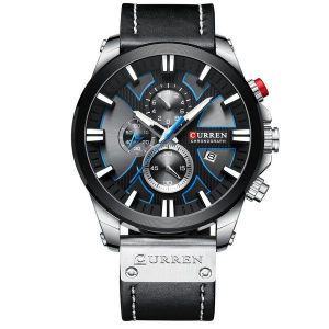 Montre Chronographe Sport À Quartz Pour Homme Avec Bracelet En Cuir Synthétique - Neuf