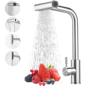 Robinet Cuisine avec Douchette ¿ Mitigeur de Cuisine Inox Rotatif 360° avec 4 Modes de Pulvérisation, Robinet de Cuisine avec Douchette Extractible pour Évier - Neuf