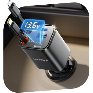 4 En 1 Chargeur Allume Cigare Voiture Usb C - 69w Charge Rapide [Compact] [Indicateur De Tension] 180&deg; Pliable Chargeur Voiture Avec 2 C&acirc;bles R&eacute;tractables & Port Usb-C/A, Pour Iphone/Samsung[Z4732] - Neuf