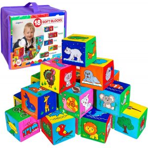 18 x Animal Activity Cube for Babies-Montessori Toy for Babies 6-12 Months-Stacking Cube-Montessori Cube-Early Learning Games for Babies 6 Months-Baby Cube-Teething Toy for Babies - Neuf