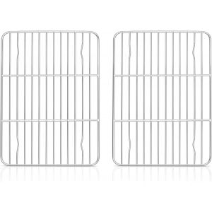 JEXNOVASHOP-Lot de 2 grilles de refroidissement, en acier inoxydable, rectangulaires, pour r&ocirc;tir, cuisson, barbecue, refroidissement, 22 x 16 x 1,5 cm - Neuf