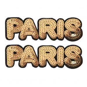 Lot de 2 patchs a coudre et a broder en forme de lettre PARIS, faits a la main et a paillettes - Neuf