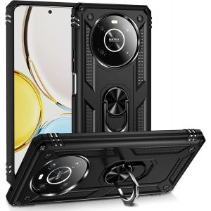 Kal-Coque Pour Huawei Honor X9 4g/5g + 9h Verre Trempé, Étui Protection Tpu/Pc Souple Durable Avec Support De 360° Rotation Anneau Protection Antichoc Armor Box Coque, Noir - Neuf