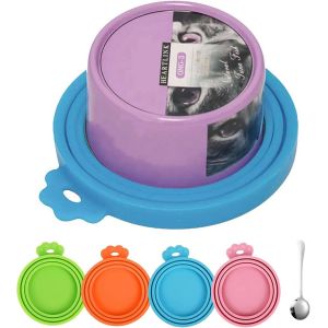 Kal-4 Pièces Couvercle De Nourriture Pour Animaux De Compagnie, Silicone Animaux Peuvent Covers, 3 Tailles De Diamètre, Couvercle En Silicone Pour Nourriture Avec 1pet Can Lid Couvercle Boite De Cons - Neuf